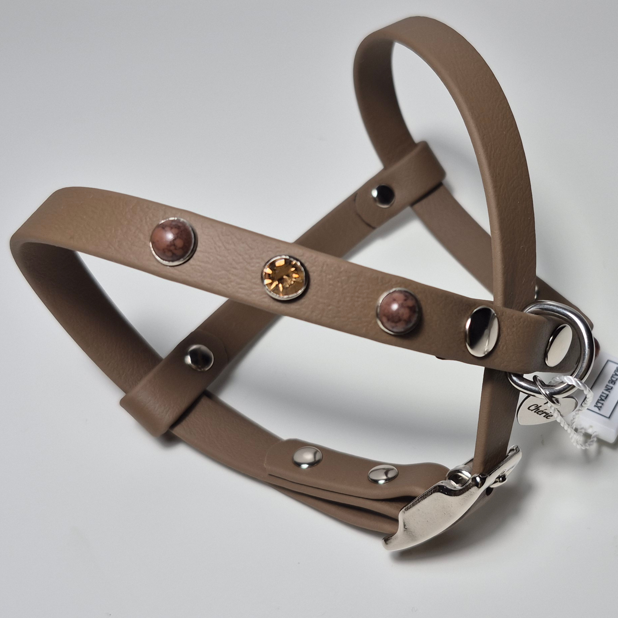 Pettorina Biothane Cabochon Marrone per Cani